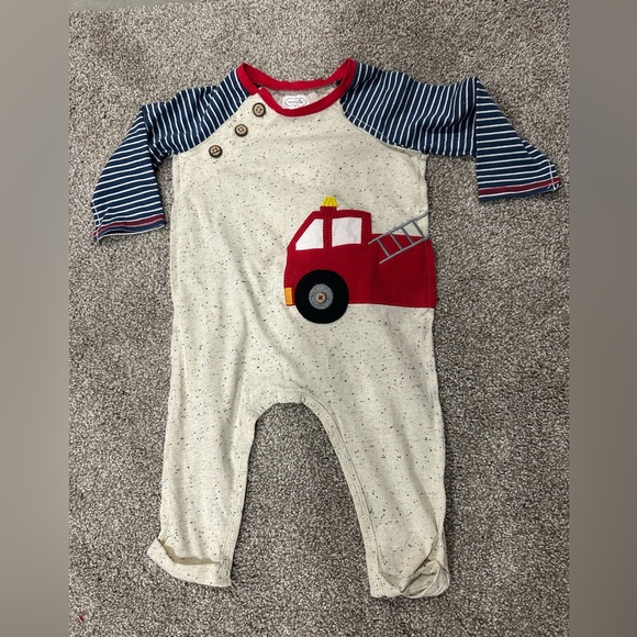 Mud Pie Other - Mud Pie Fire Truck Raglan One Piece Onesie Romper 9-12 Months Baby Boy